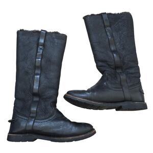 Frye Black Shearling Lined Leather Tall Celia Boots sz 6B Winter Cozy Casual
